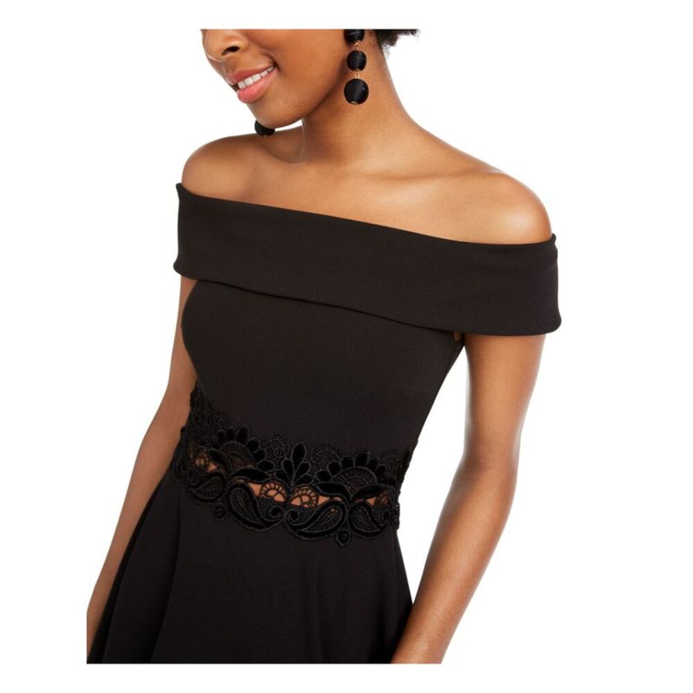 B DARLIN Womens Embellished Off Shoulder Mini Formal Fit + Flare Dress - Picture 3 of 4